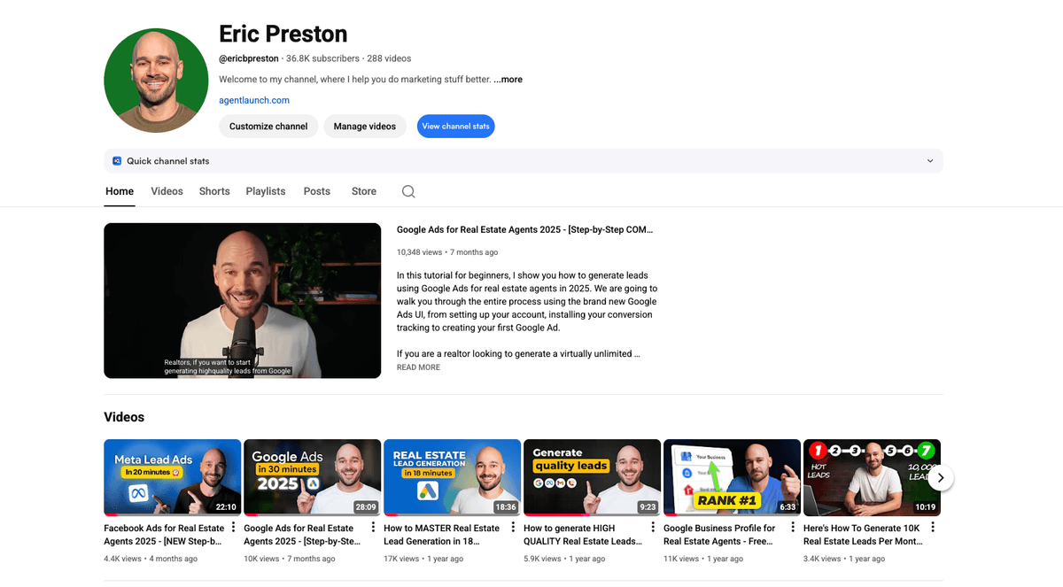 Eric Preston YouTube channel
