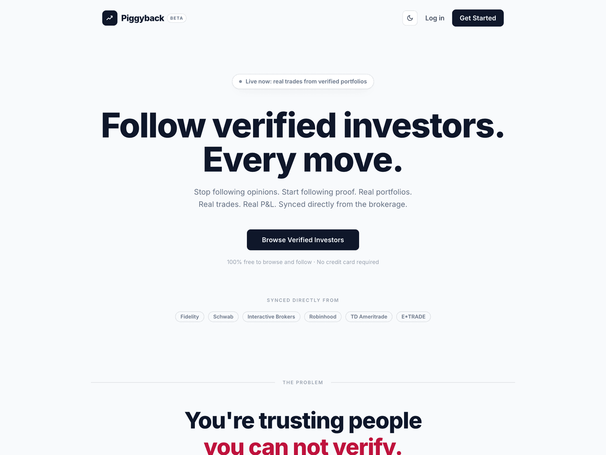 Piggyback — follow verified investors