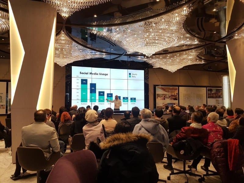Speaking at venue